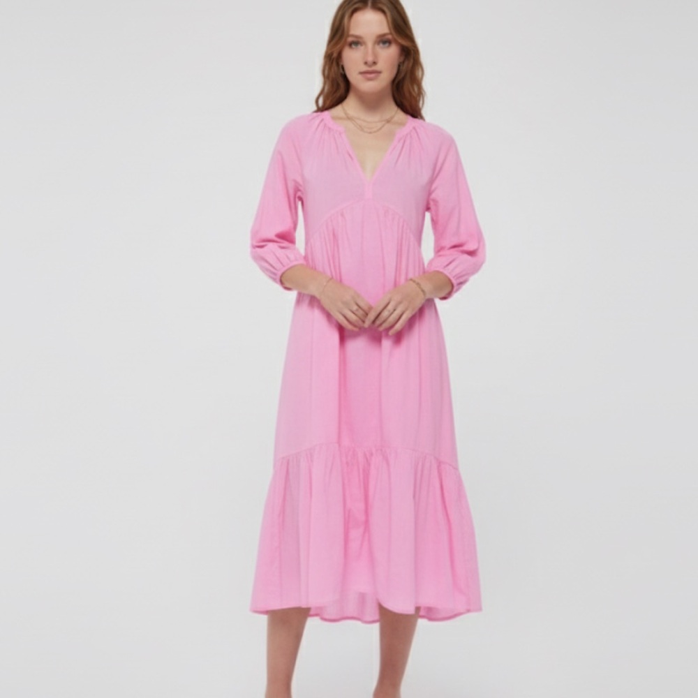 XiRENA Ella Dress Light Pink Long Puff Sleeve Midi Dress with Pockets Size XS